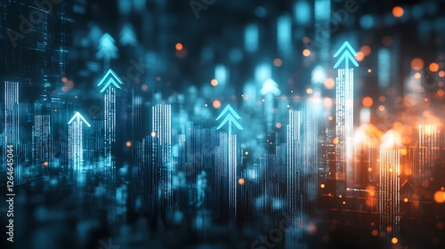 3D arrow pointing up bar graph going upwards business graph charts