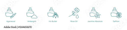 Exotic and Floral Fragrance Notes Vector Icon Set