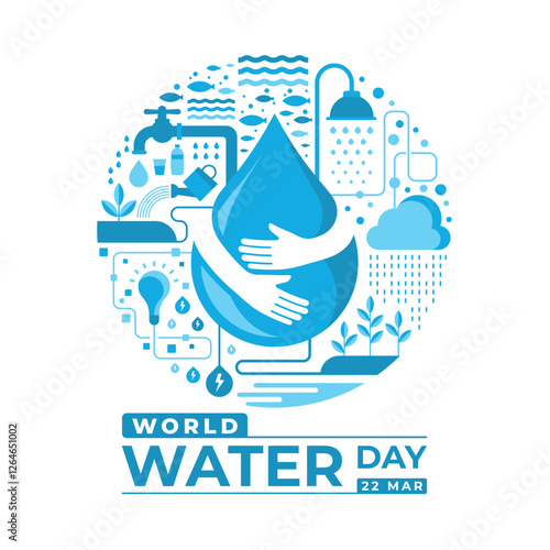 World water day - Hand hold hug drop water sign incircle shape with lines link to symbol about the topic of water vector design
