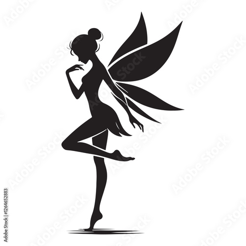 Flying Fairy silhouette symbolizing beauty and mythical elegance - Fairy illustration - Fairy vector - mythical creature silhouette
