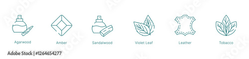 Earthy and Smoky Fragrance Notes Vector Icon Set