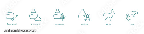 Rich and Exotic Fragrance Notes Vector Icon Set