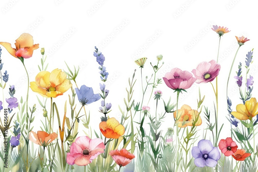 Fototapeta premium Colorful wildflowers in watercolor