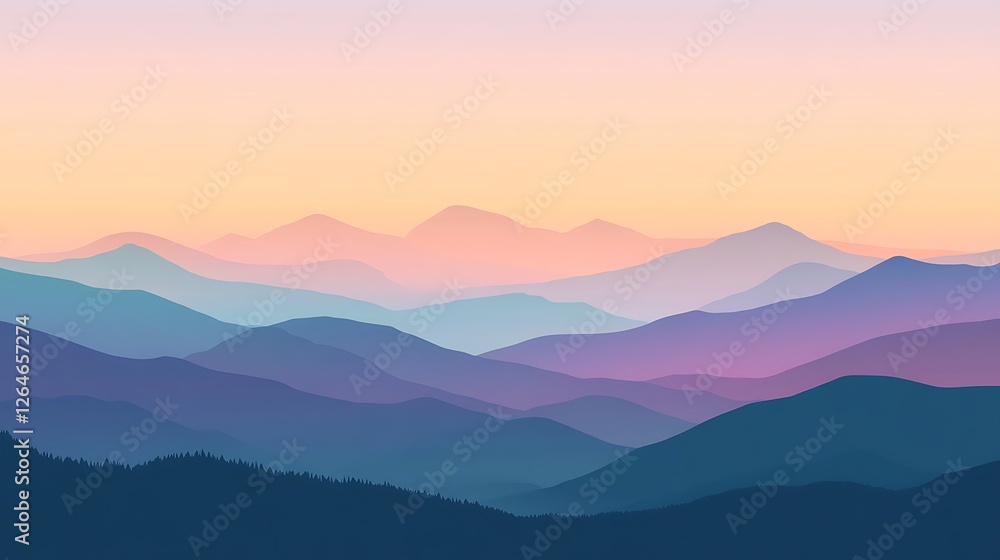 Fototapeta premium Serene Sunset Over Layered Mountain Ranges