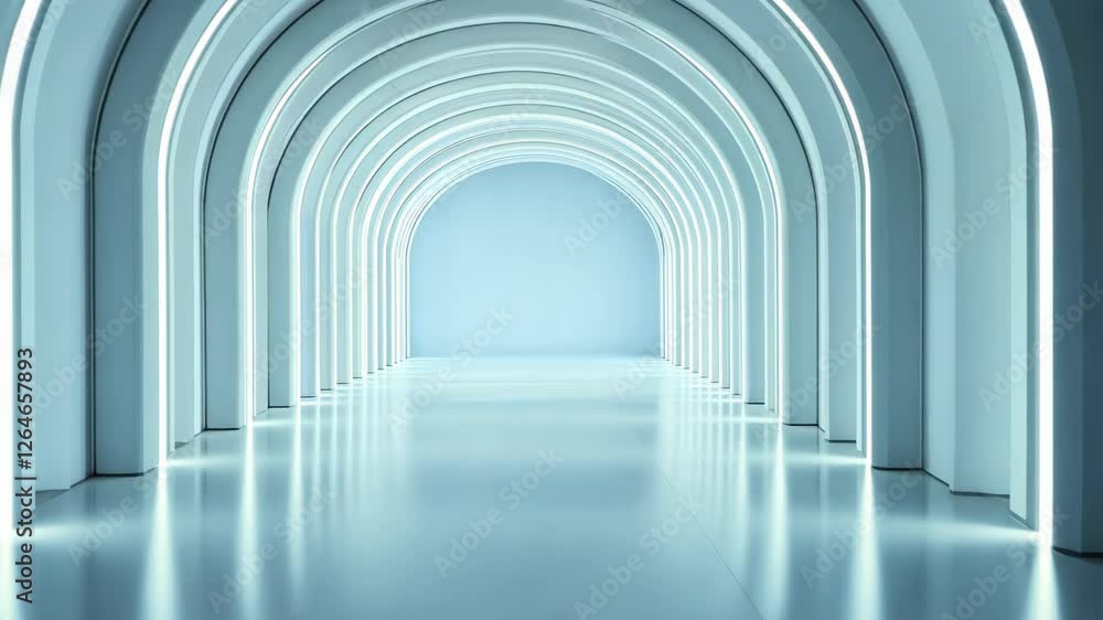 Minimalist White Geometric Tunnel with Futuristic Arches and Soft Lighting Perfect for Technology and Modern Design Concepts in Clean 3D Spaces Minimalist White Geometric Tunnel with Futuristic Arches and Soft Lighting Perfect for Technology and Modern Design Concepts in Clean 3D Spaces