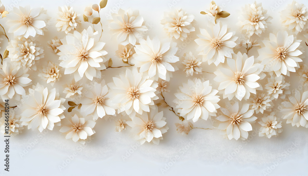 Elegant cream paper flowers arranged in a beautiful floral border, perfect for wedding invitations, home decor, or feminine branding. Elegant cream paper flowers arranged in a beautiful floral border, perfect for wedding invitations, home decor, or feminine branding.