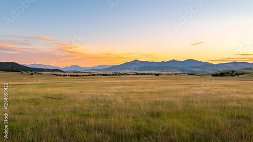 Wallpaper Mural Golden Grassy Field With Distant Mountains At Sunset Torontodigital.ca