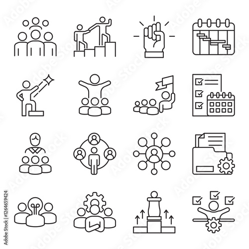 management set of web icons in line style. project, management, planning, scheduling and timeline. Vector illustrator