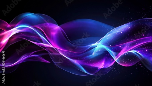 Futuristic Flow Glowing Waves in Purple and Blue, Dynamic Elegance Modern Dark Abstract Background, Radiant Technology Shiny Lines and Abstract Waves