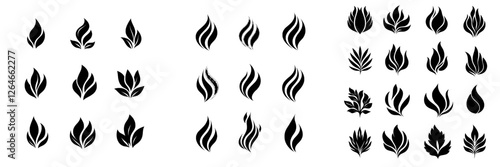 Collection of monochrome icons representing various fires and flames