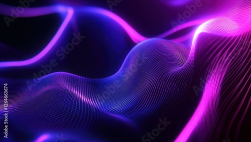 Futuristic Flow Glowing Waves in Purple and Blue, Dynamic Elegance Modern Dark Abstract Background, Radiant Technology Shiny Lines and Abstract Waves