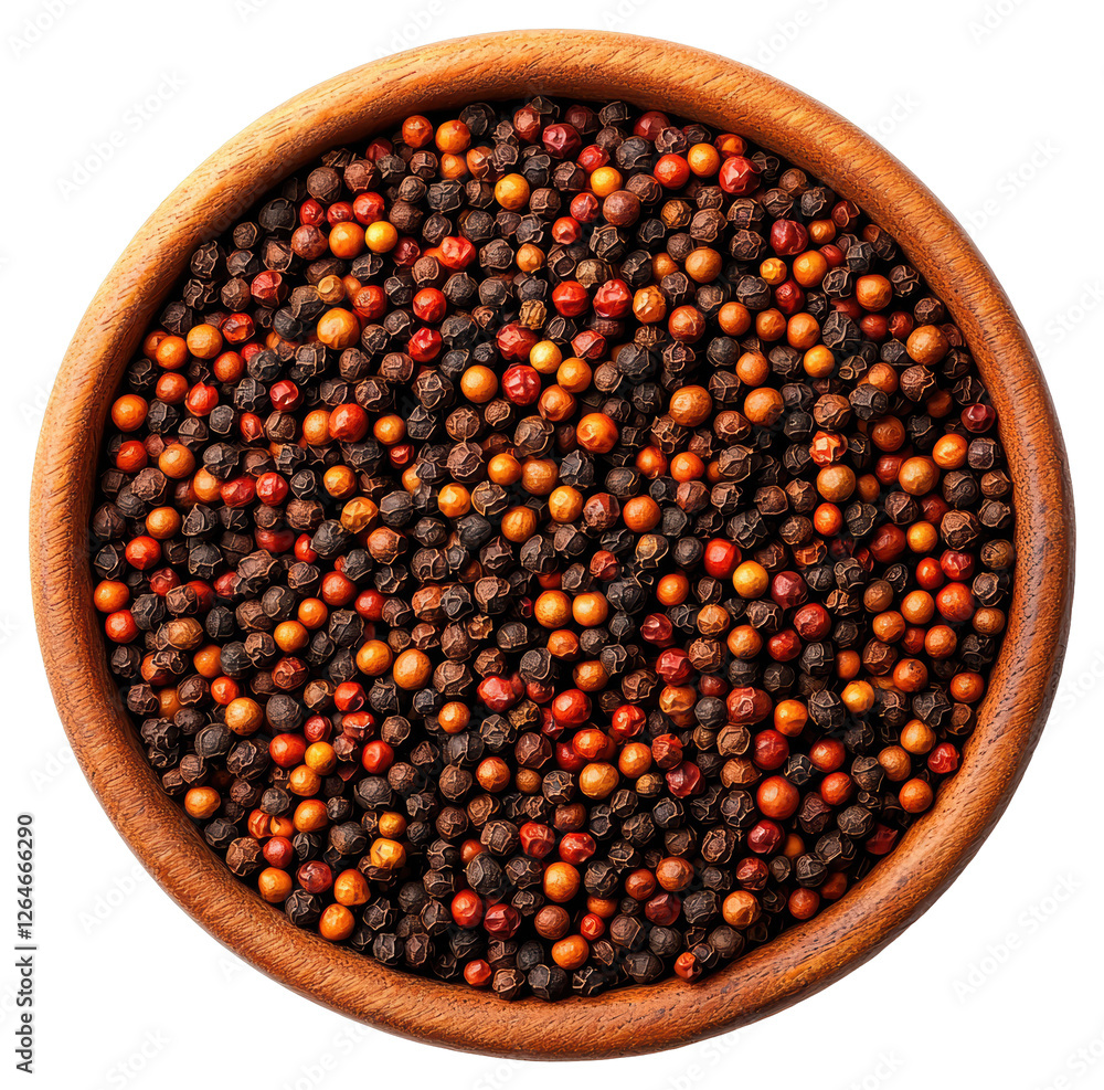 Close Up of Black Peppercorns in Wooden Bowl on a Transparent Background Close Up of Black Peppercorns in Wooden Bowl on a Transparent Background