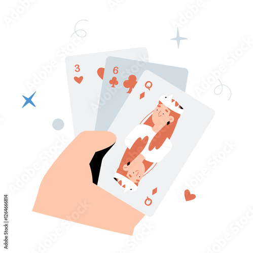 Hand Holding Playing Cards In Flat Vector Illustration Symbolizing Card Game, Gambling, And Entertainment, Isolated On White Background