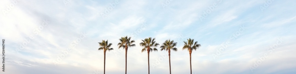 Obraz premium Minimalist Palm Tree Panorama Captivating Natural Skyline with Tropical Aesthetic - Ideal for Travel Agency Branding and Coastal Lifestyle Content Marketing