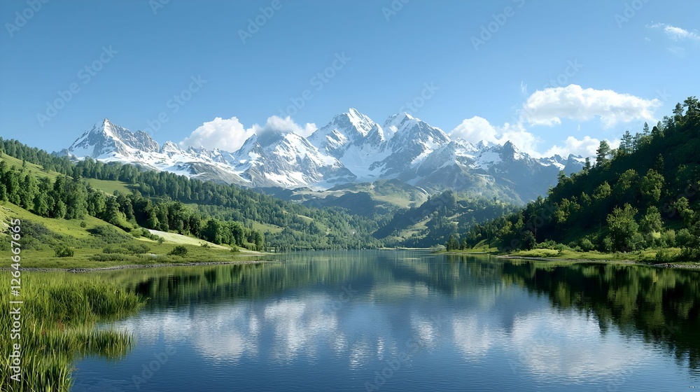 Fototapeta premium Serene Mountain Lake Reflection in Summer