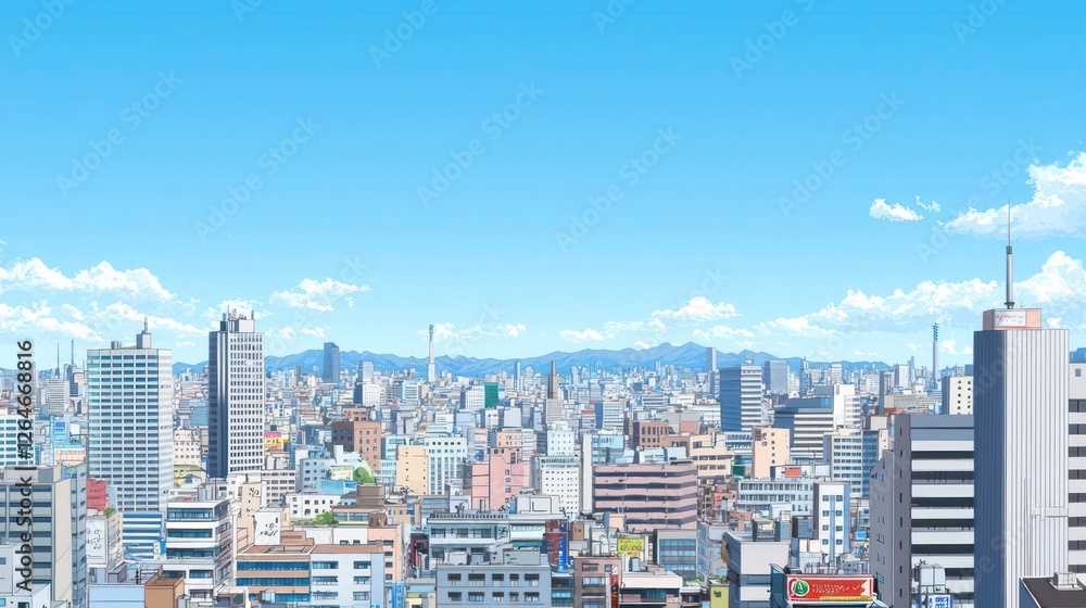 Fototapeta premium Panoramic View Of A Sunny Cityscape