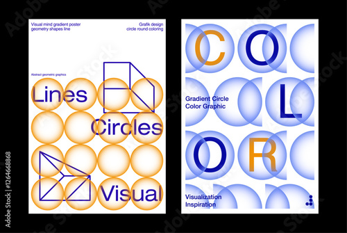 Circle gradient transparency opacity graphics poster cover design layout color combination modern geometry line shape circle pattern repeat orange blue tone