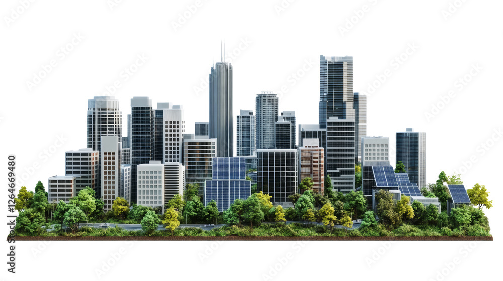 Fototapeta premium Urban skyline development cityscape 3d rendering eco-friendly design aerial view sustainable future