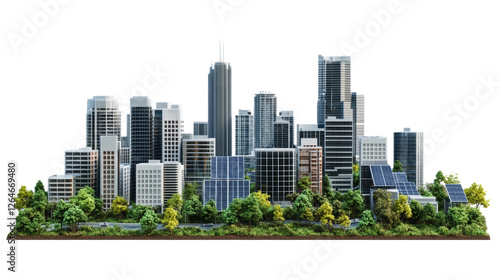 Urban skyline development cityscape 3d rendering eco-friendly design aerial view sustainable future
