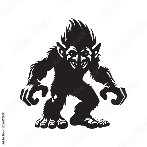Dark fantasy Troll silhouette capturing the essence of supernatural folklore - Troll illustration - Troll vector - mythical creature silhouette
