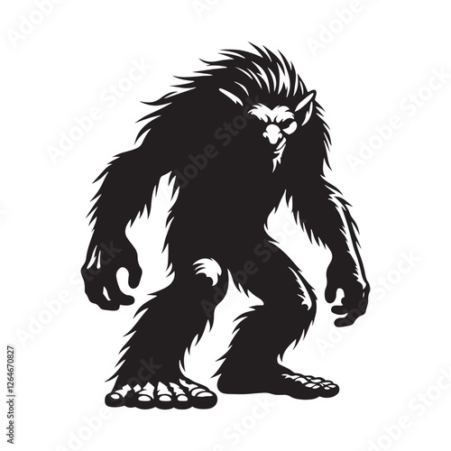 Giant Troll silhouette ready to attack in a fierce and terrifying stance - Troll illustration - Troll vector - mythical creature silhouette
