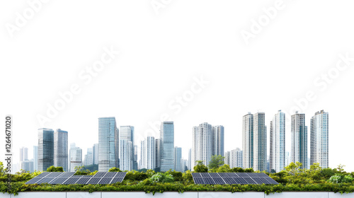 Urban sustainability initiative green skyscrapers and solar panels enhancing city landscapes