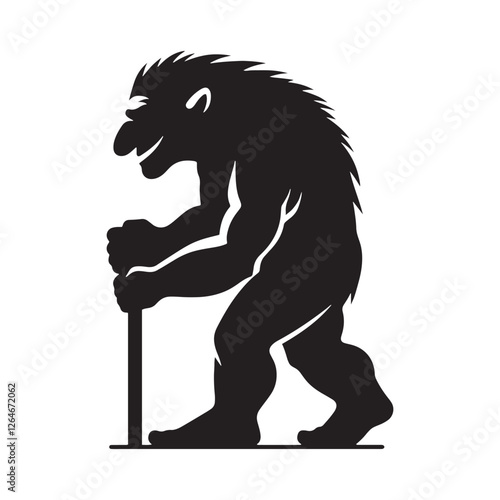 Troll silhouette standing tall with a menacing and fierce expression - Troll illustration - Troll vector - mythical creature silhouette
