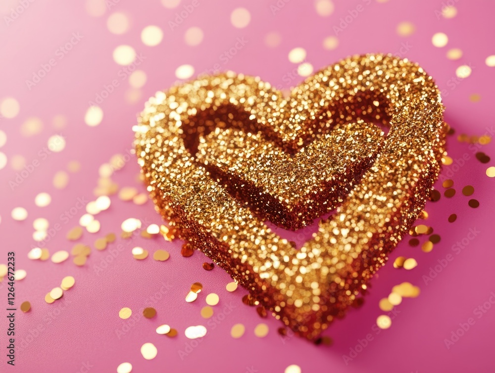 Obraz premium Gold Glitter Heart on Pink Background