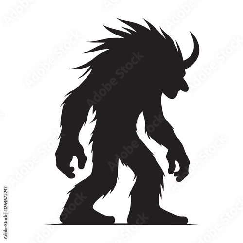 Creepy Troll silhouette showcasing a terrifying and monstrous stance - Troll illustration - Troll vector - mythical creature silhouette

