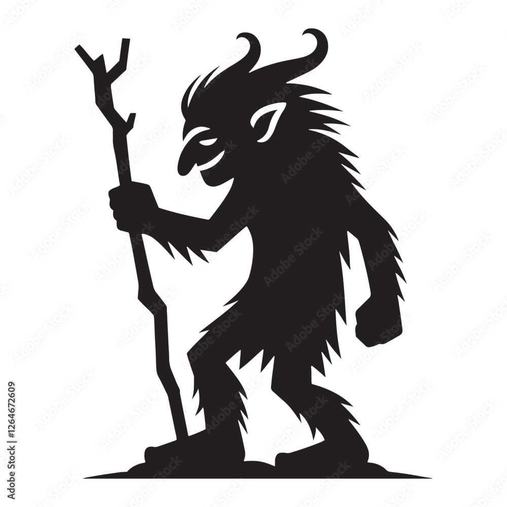 Fototapeta premium Menacing Troll silhouette for fantasy and dark folklore themes - Troll illustration - Troll vector - mythical creature silhouette 