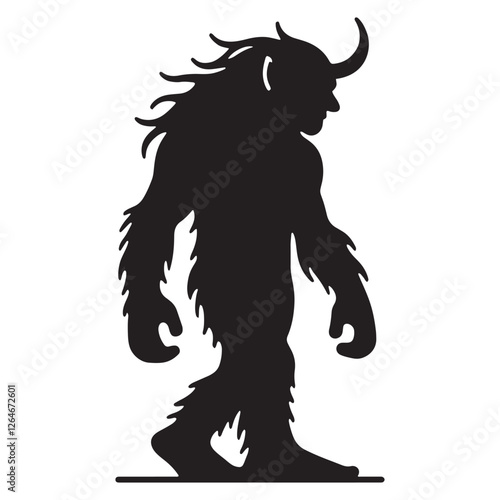 Mysterious Troll silhouette crafted for dark and eerie fantasy art - Troll illustration - Troll vector - mythical creature silhouette
