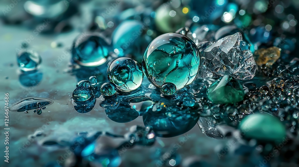 Bluegreen droplets dance across canvas surface macro photography studio setting abstract art perspective Bluegreen droplets dance across canvas surface macro photography studio setting abstract art perspective
