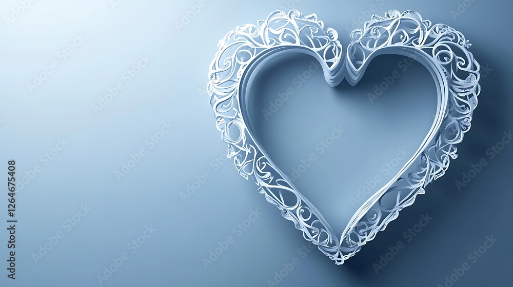 Ornate Filigree Heart Design on Blue Background Ornate Filigree Heart Design on Blue Background