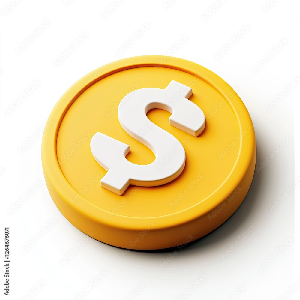 Isolated yellow coin with dollar symbol on white background Isolated yellow coin with dollar symbol on white background
