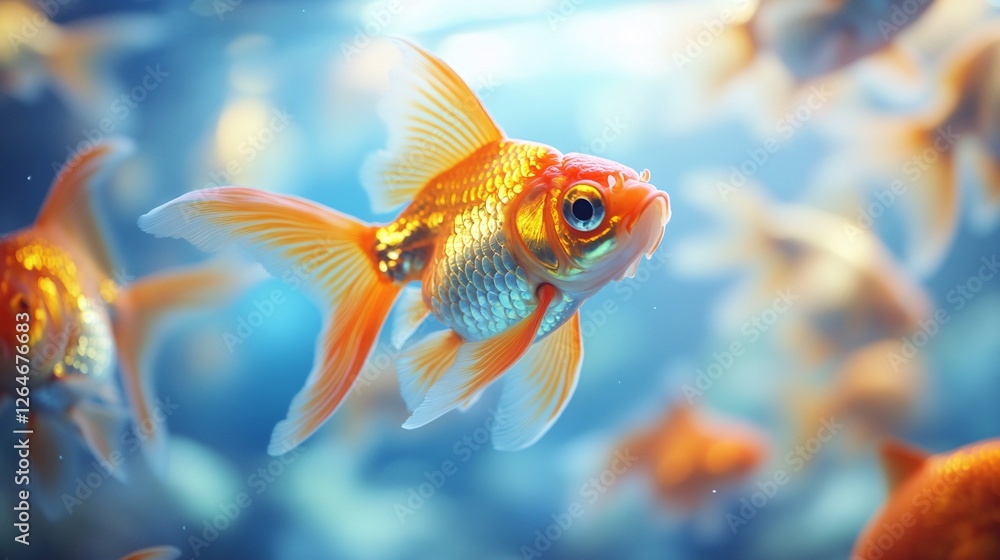 Vibrant Goldfish Swimming Gracefully in a Lively Aquarium Environment Vibrant Goldfish Swimming Gracefully in a Lively Aquarium Environment