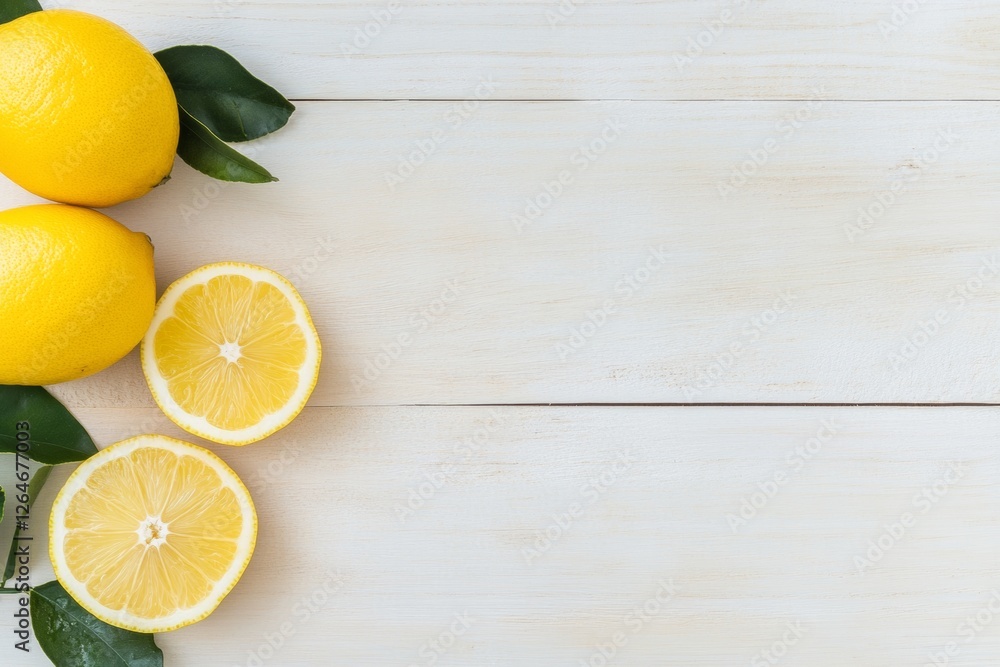 Minimalist Citrus Display Fresh Lemons with Green Leaves on Rustic Wood - Vibrant Food for Health Conscious Marketing and Organic Produce Promotion Minimalist Citrus Display Fresh Lemons with Green Leaves on Rustic Wood - Vibrant Food for Health Conscious Marketing and Organic Produce Promotion