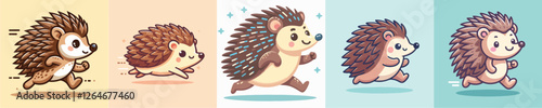 vector set of adorable hedgehogs running