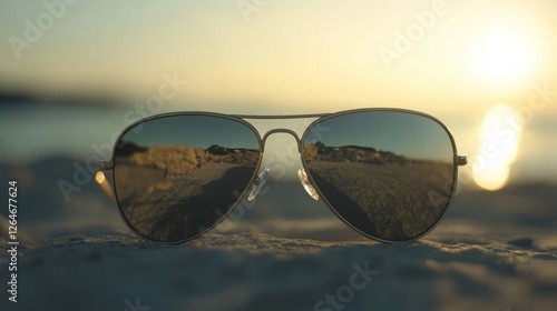 Wallpaper Mural Aviator sunglasses reflecting a sunset beach scene. Torontodigital.ca