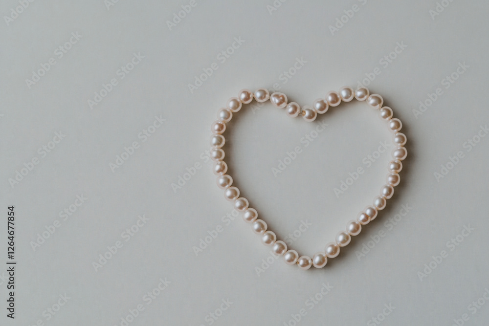 Obraz premium Pearl necklace forming heart shape on white background