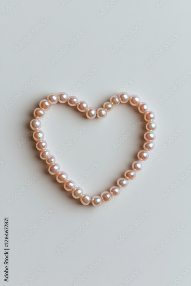 Obraz premium Pink pearls forming heart shape on beige background
