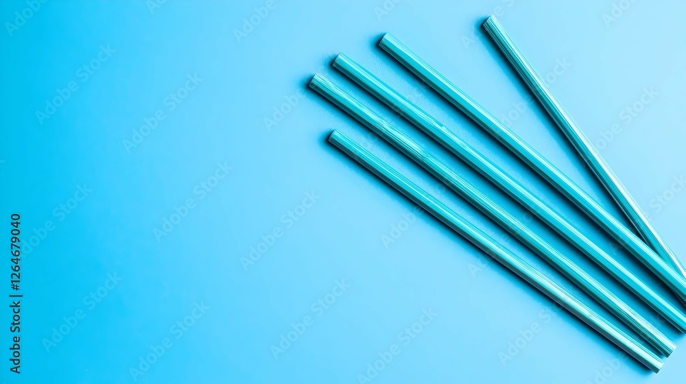 Light Blue Glitter Straws on a Pastel Blue Background Light Blue Glitter Straws on a Pastel Blue Background