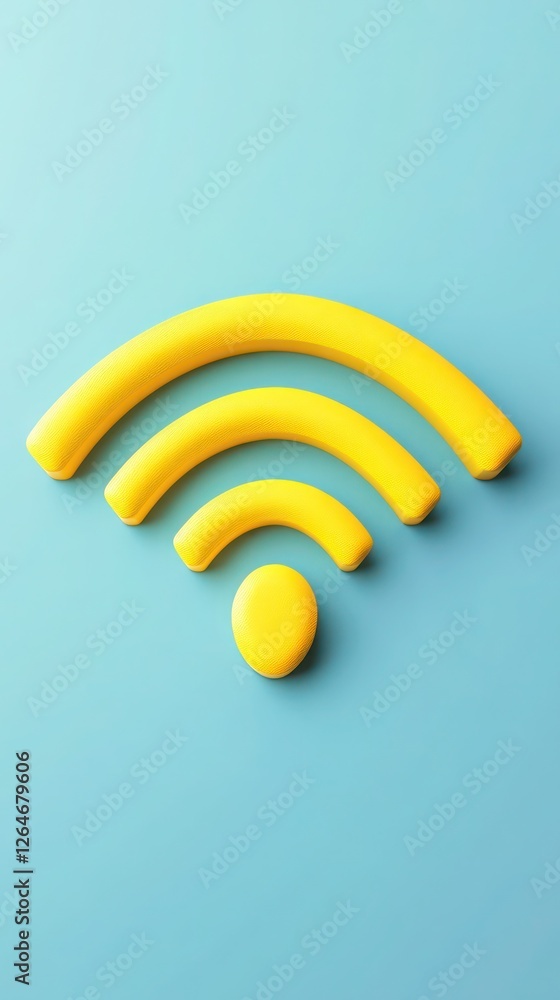 Obraz premium Wi-Fi Icon in Bright Yellow on a Soft Blue Background