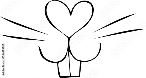 Pet mouth comic cute line doodle drawing. Set lips, noses and whiskers animal characters. Funny heart nose, hand drawn faces. 