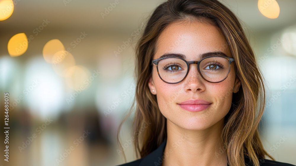 Woman in eyeglasses, professional portrait, office background, possible use for business or career imagery Woman in eyeglasses, professional portrait, office background, possible use for business or career imagery