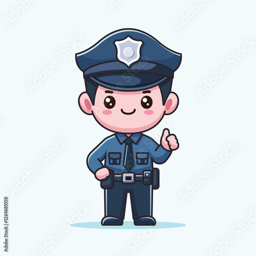 Cute Policeman Cartoon Vector Icon Illustration. People Profession Icon Concept Isolated Premium Vector. Flat Cartoon Style