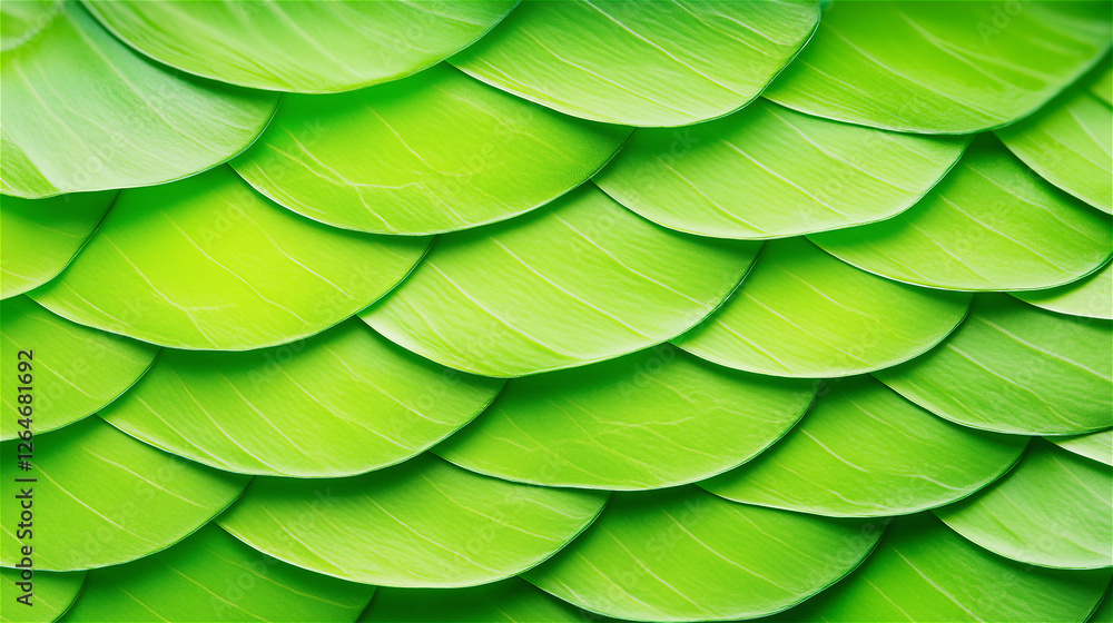 Naklejka premium A detailed close-up of green reptile scales with a structured overlapping pattern. The glossy texture and deep green hues give a natural and organic feel.