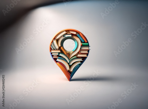 A location marker creatively crafted from stacked books. The pin shape is formed with colorful books, representing a spot for reading or learning. Free Download A location marker creatively crafted from stacked books. The pin shape is formed with colorful books, representing a spot for reading or learning. - GFXLoad