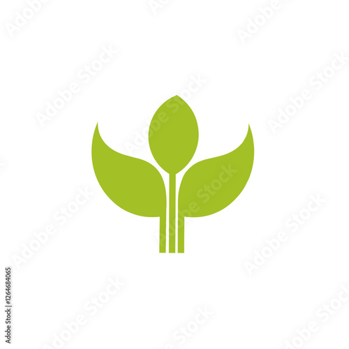 Three Green sprouts, sprigs, raw with silhouette leaf. Icon Isolated on white. Logo for eco company, agriculture, nature firm, ecology, healthy organic and farm fresh food. Vector Illustration