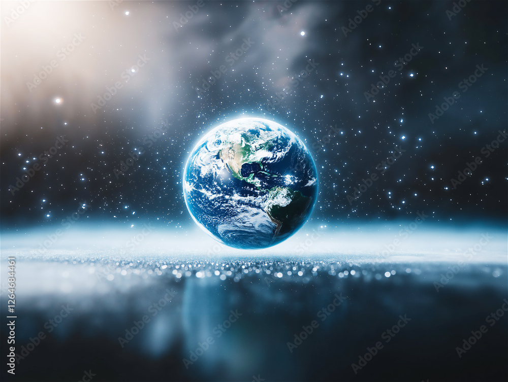 A stunning cosmic scene features Earth floating in space, surrounded by stars and a glowing atmosphere. The image embodies astronomy, exploration, and universal wonder. A stunning cosmic scene features Earth floating in space, surrounded by stars and a glowing atmosphere. The image embodies astronomy, exploration, and universal wonder.