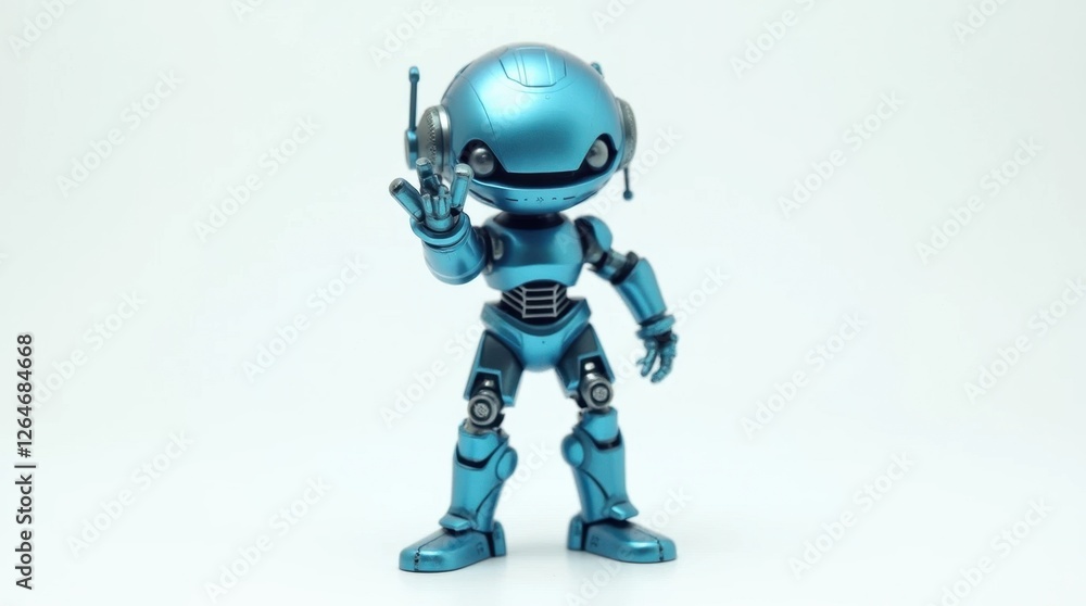 Fototapeta premium Metallic Blue Futuristic Robot Figurine on White Background